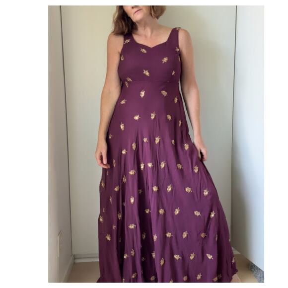 Nila Anarkali Sani Silk Embellished Dress Burgandy Maxi Dress Dupatta Size 4 - Picture 1 of 13